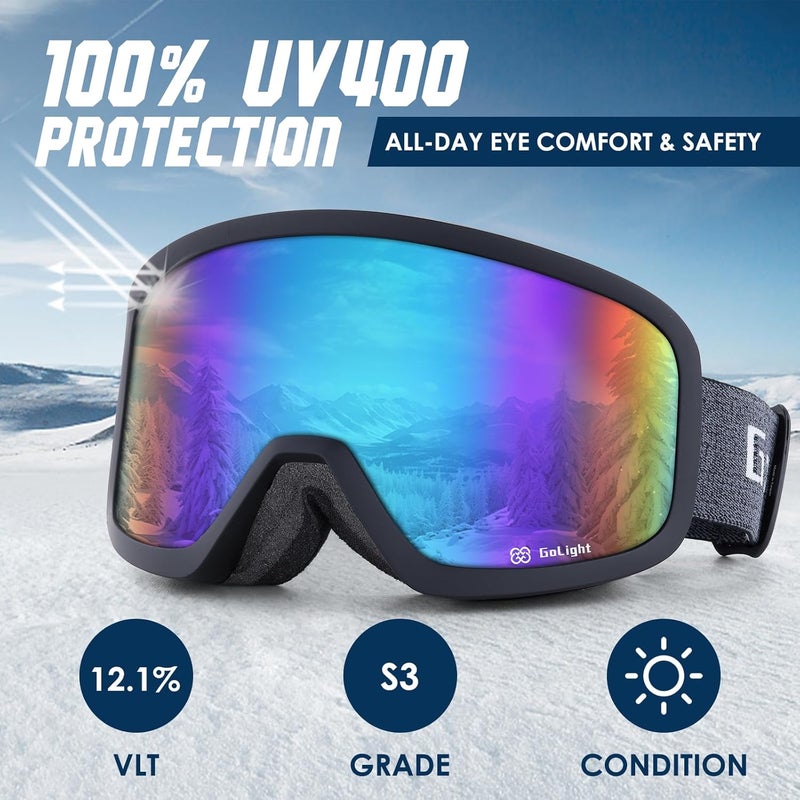 Golight Low Bridge Fit Ski Goggles – Asian Fit, Anti-Fog Double Lens, UV400 REVO Lens, Triple-Layer Foam for All-Day Skiing - Image 5